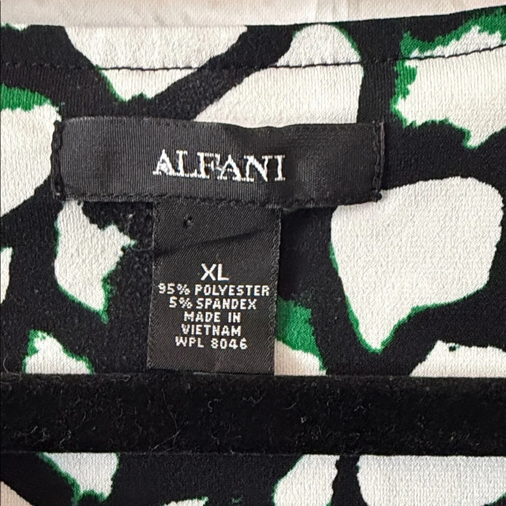 Alfani Black, White & Green Abstract Mosaic Asymmetric Tunic Top - Picture 2 of 6